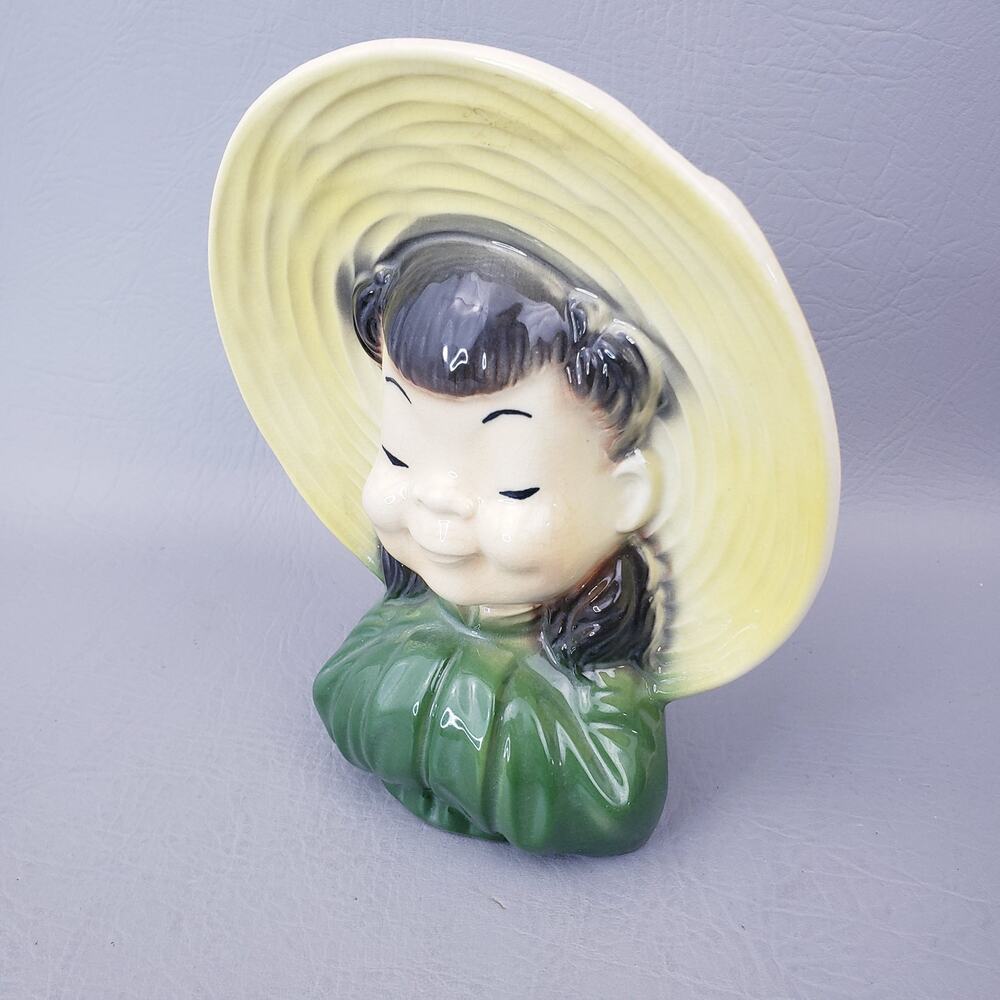 Vintage Royal Copley 1950's Asian Girl Head Vase Wall Pocket